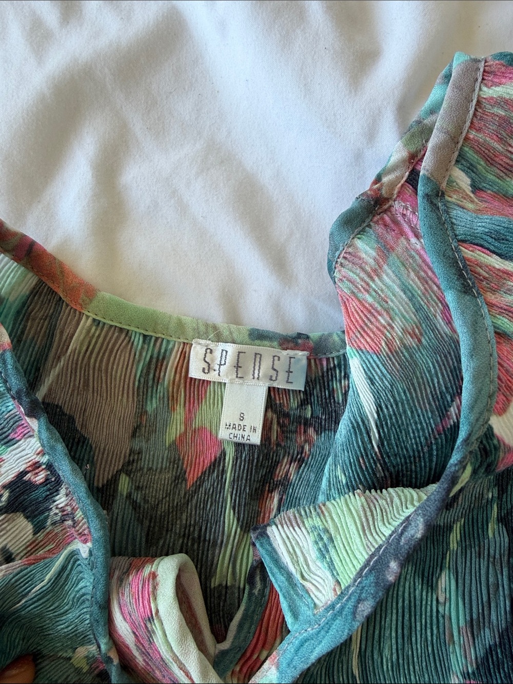 Floral Keyhole Ruffle Blouse - Teal & Pink - Picture 3 of 3